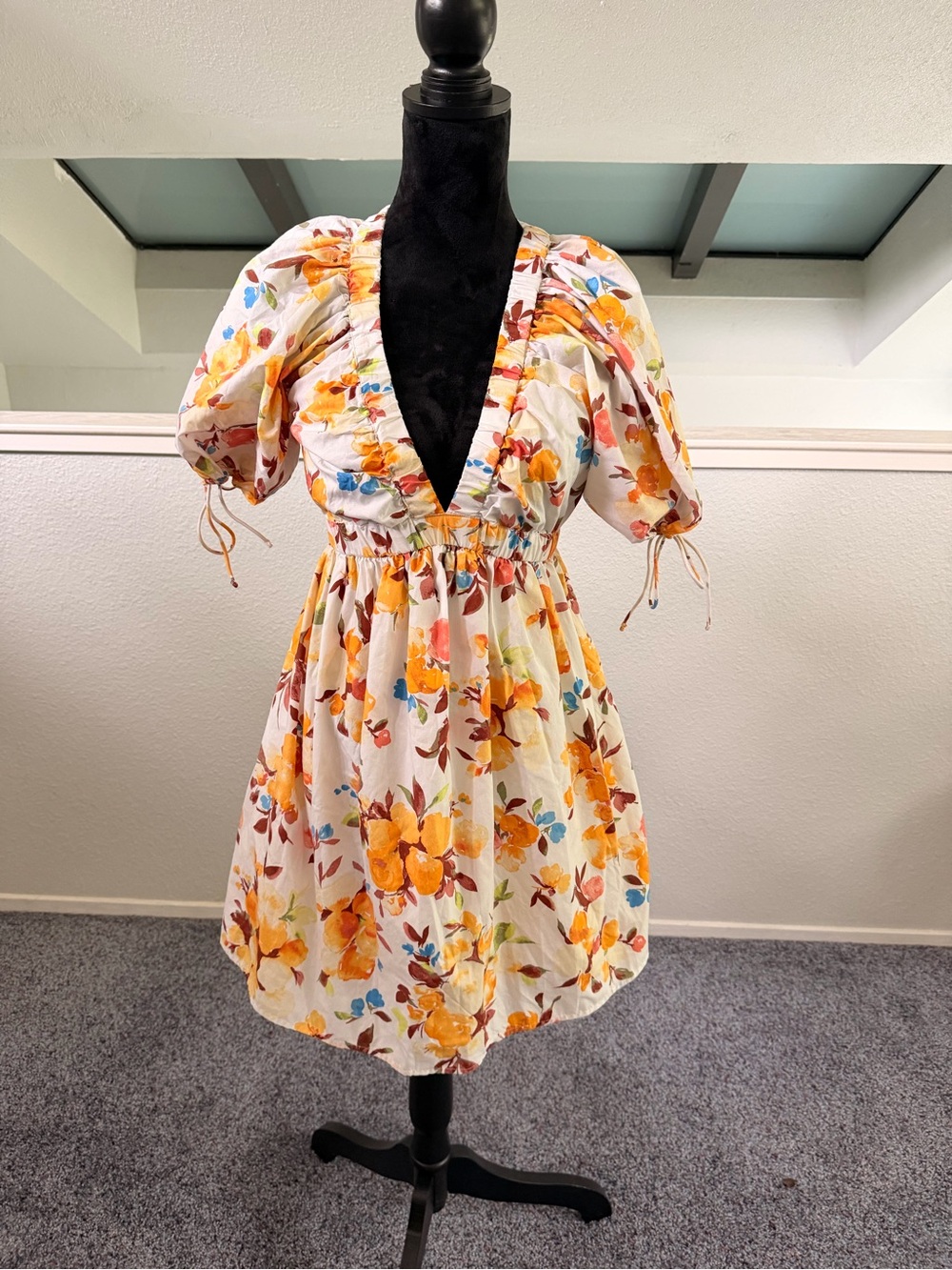 Abercrombie & Fitch White Floral Mini Dress with Yellow & Blue Accents